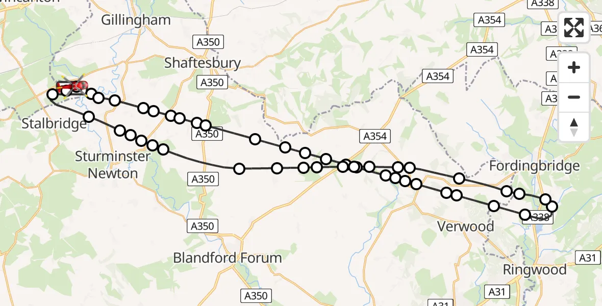 Flight route Air Ambulance Helicopter Henstridge Airfield - Henstridge Airfield, 29 April 2026, 06:57
