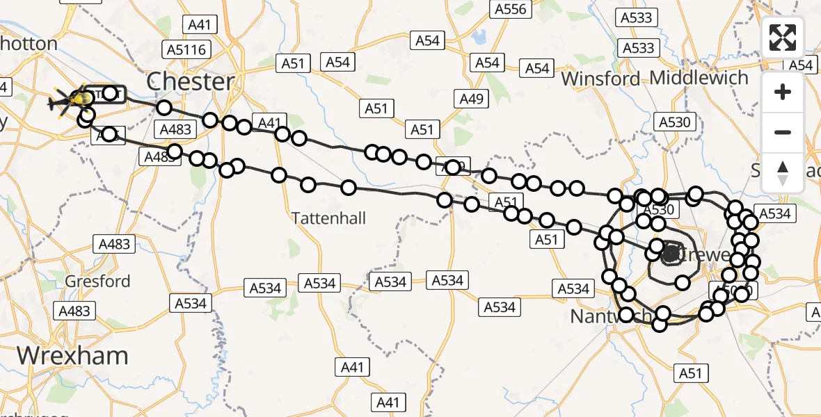 Flight route Police Helicopter Hawarden Airport - Hawarden, 29 April 2026, 07:17