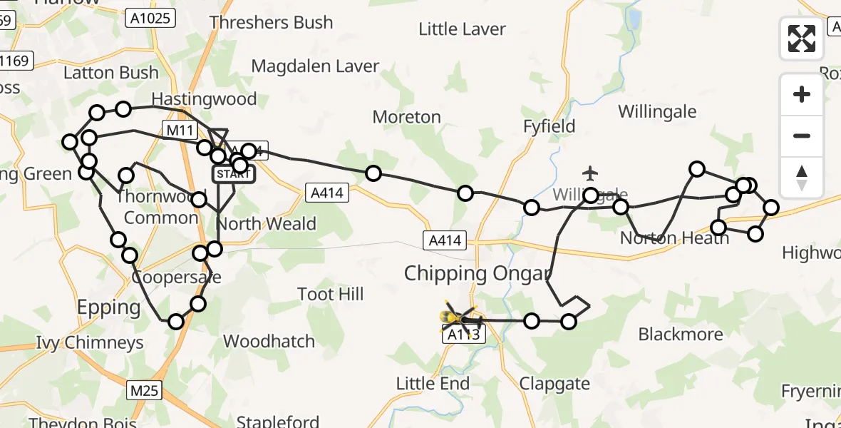Flight route Police Helicopter North Weald Airfield - Chipping Ongar, 29 April 2026, 07:53