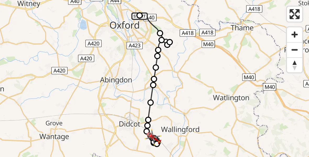Flight route Air Ambulance Helicopter John Radcliffe Hospital - South Moreton, 29 April 2026, 08:33