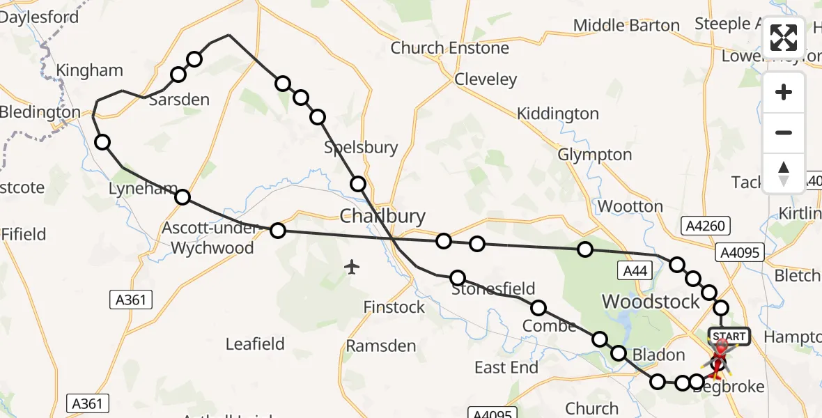 Flight route Air Ambulance Helicopter London Oxford Airport - London Oxford Airport, 29 April 2026, 08:46