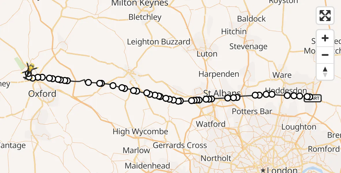 Flight route Police Helicopter North Weald Bassett - Begbroke, 29 April 2026, 09:28