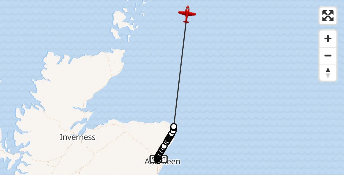 Flight route Air Ambulance Aircraft Aberdeen International Airport - North Sea, 29 April 2026, 09:55