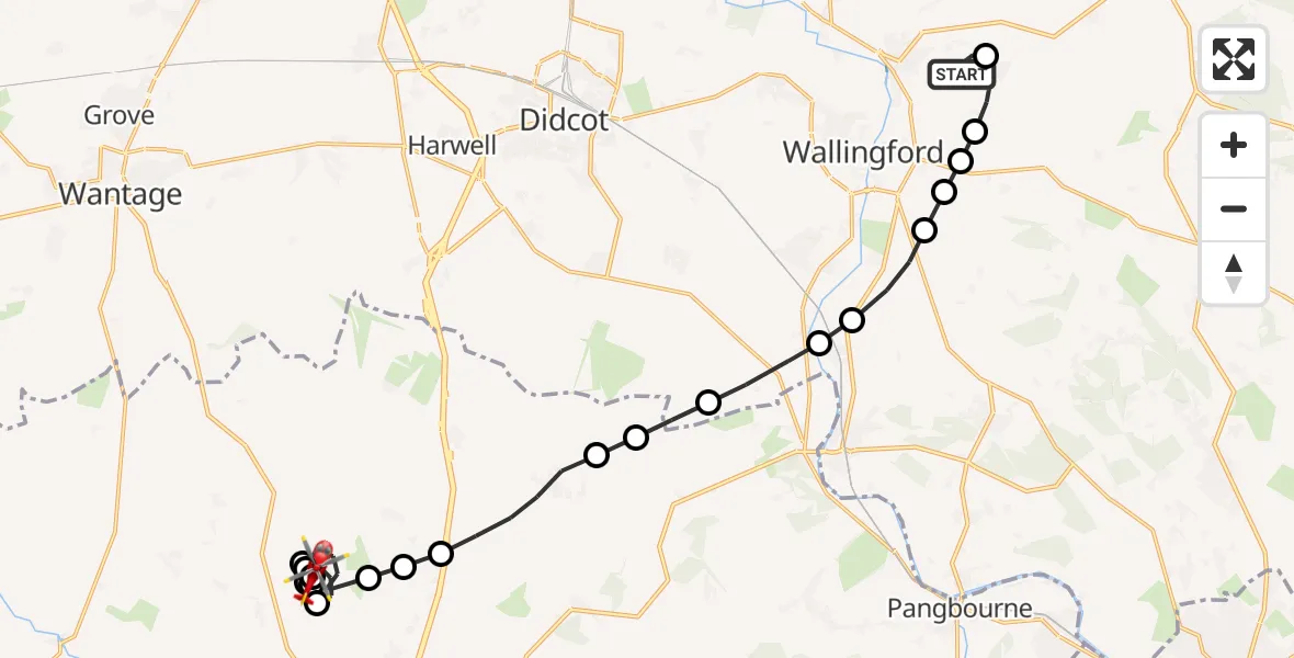 Flight path map showing Air Ambulance Helicopter route from RAF Benson to Peasemore