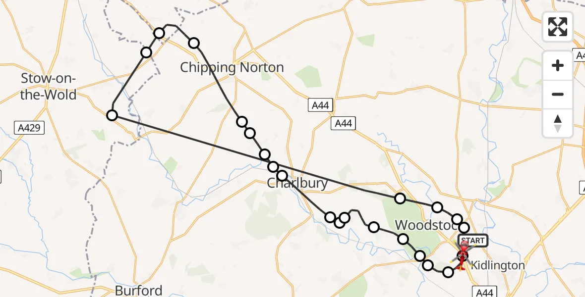Flight route Air Ambulance Helicopter London Oxford Airport - Kidlington, 29 April 2026, 10:01