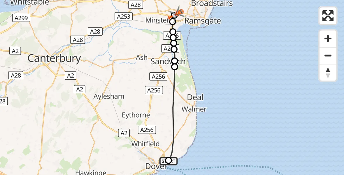 Flight route Coastguard Helicopter Langdon Battery Heliport - Manston Airport, 29 April 2026, 10:19