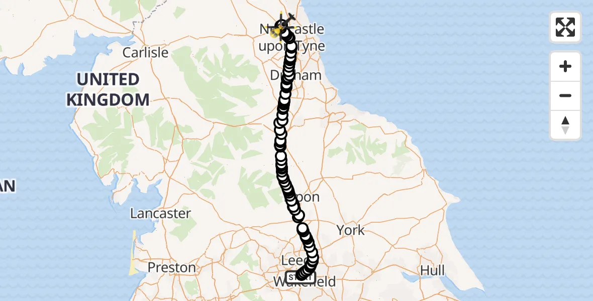 Flight route Police Helicopter Carr Gate - Newcastle International Airport, 29 April 2026, 10:20