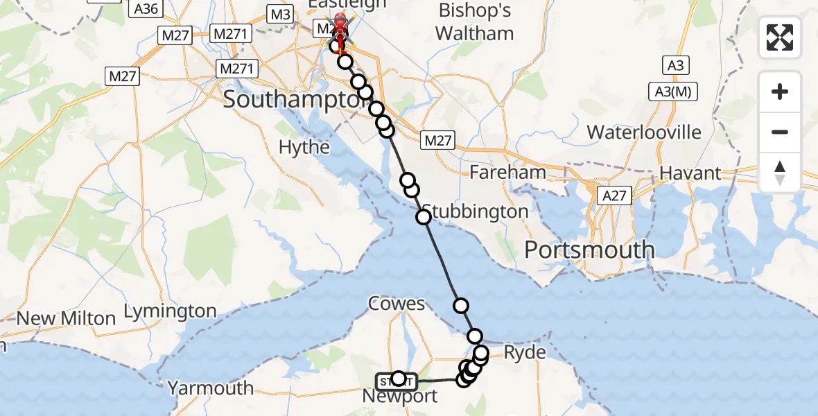 Flight route Air Ambulance Helicopter St Marys Hospital Isle Of Wight - Southampton Airport, 29 April 2026, 10:44