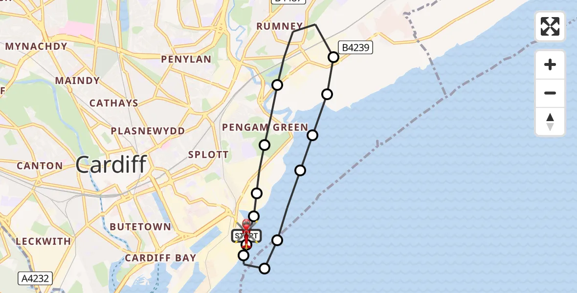 Flight route Air Ambulance Helicopter Cardiff Heliport - Cardiff Heliport, 29 April 2026, 10:56