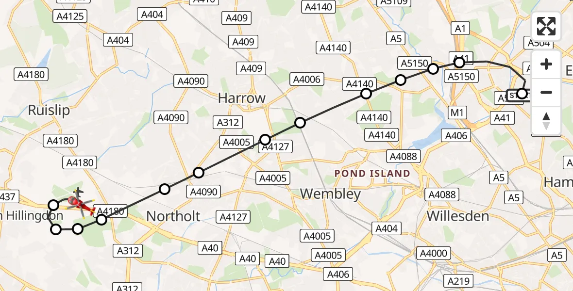 Flight route Air Ambulance Helicopter Temple Fortune - RAF Northolt, 29 April 2026, 11:09
