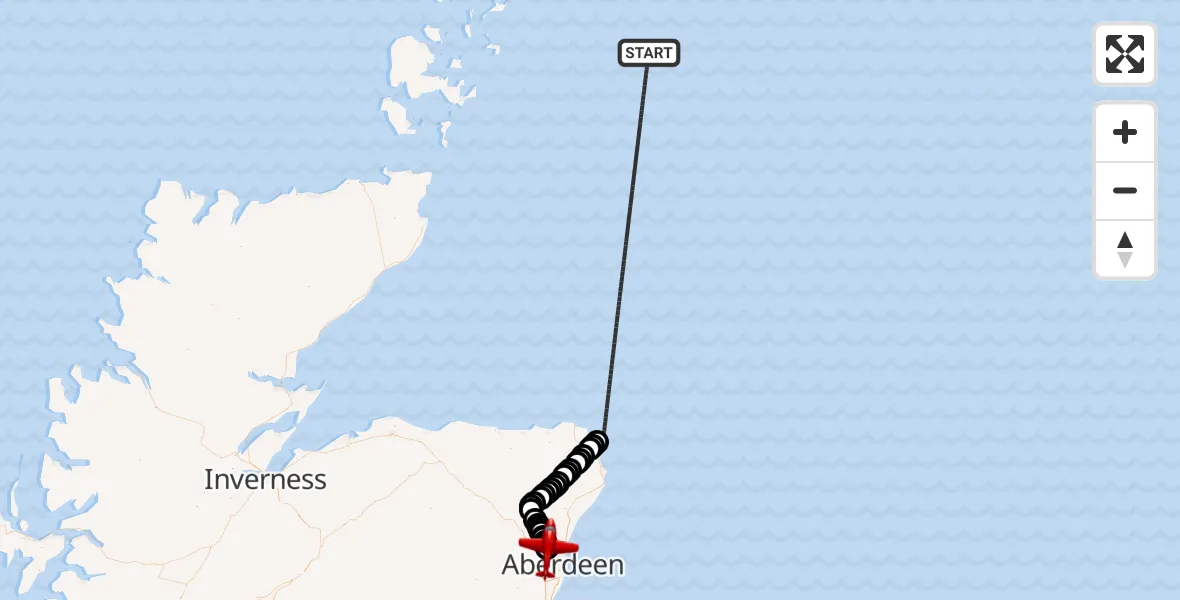 Flight route Air Ambulance Aircraft North Sea - Aberdeen International Airport, 29 April 2026, 11:20