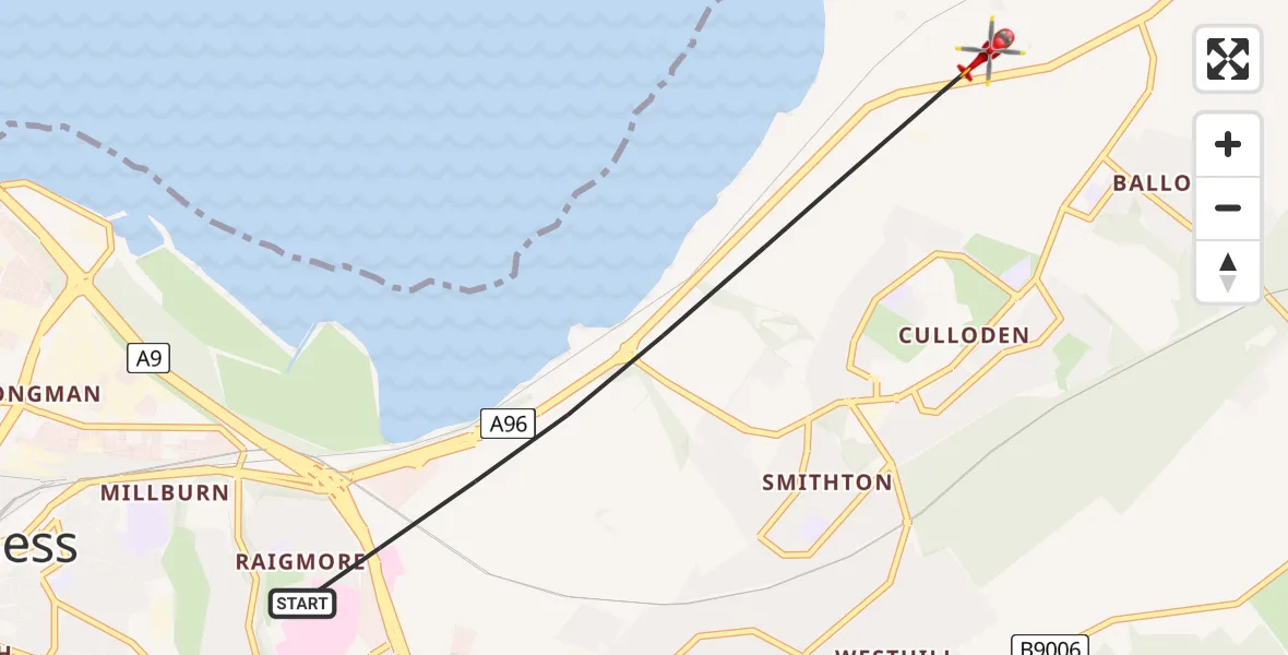 Flight path map showing Air Ambulance Helicopter route from Inverness to Inverness