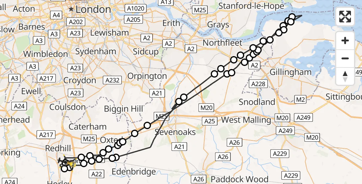 Flight route Police Helicopter South Nutfield - Redhill Aerodrome, 29 April 2026, 12:15