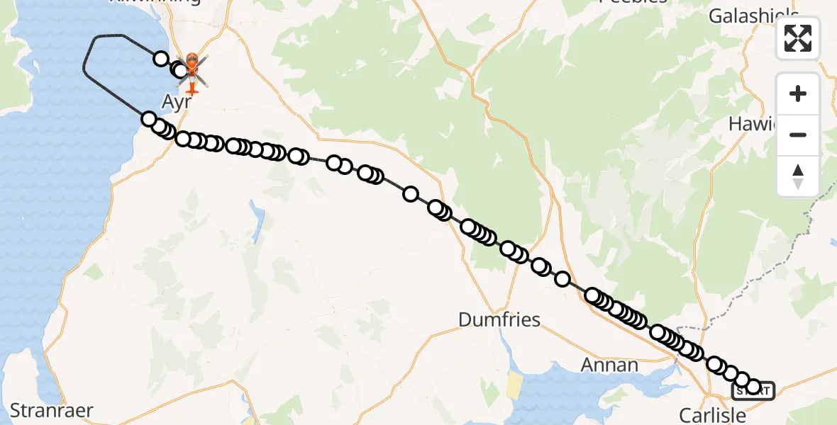 Flight route Coastguard Helicopter Carlisle Lake District Airport - Glasgow Prestwick Airport, 29 April 2026, 12:25