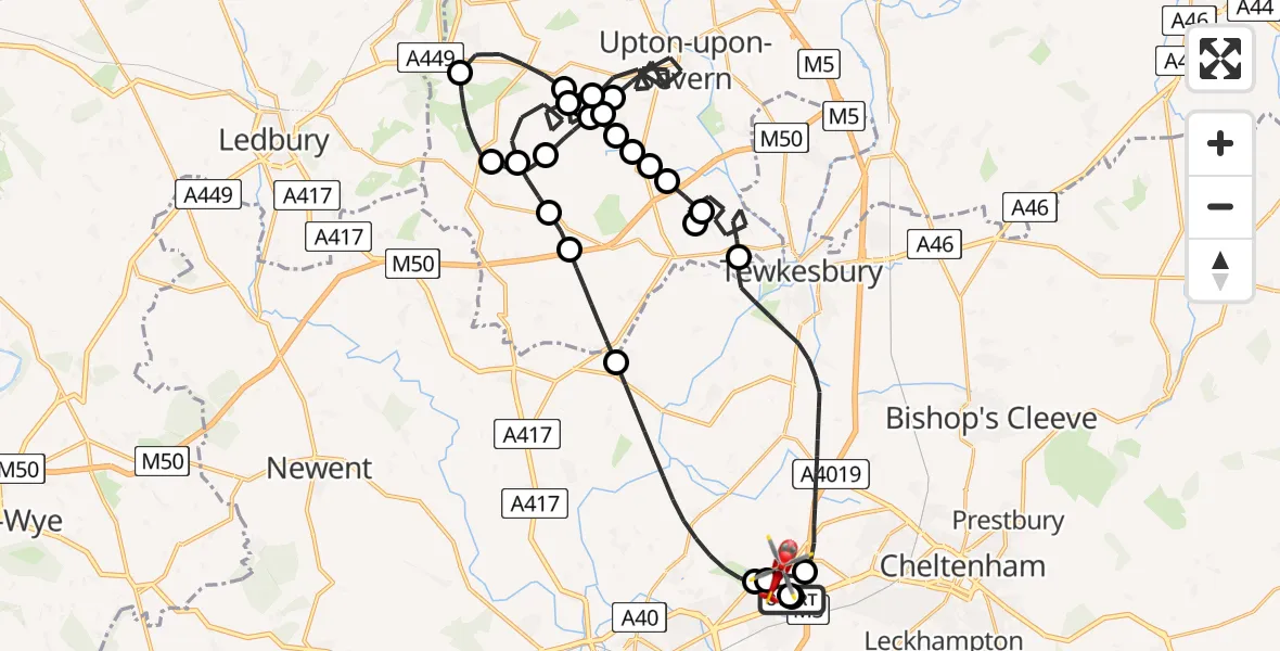 Flight route Air Ambulance Helicopter Gloucestershire Airport - Gloucestershire Airport, 29 April 2026, 13:07