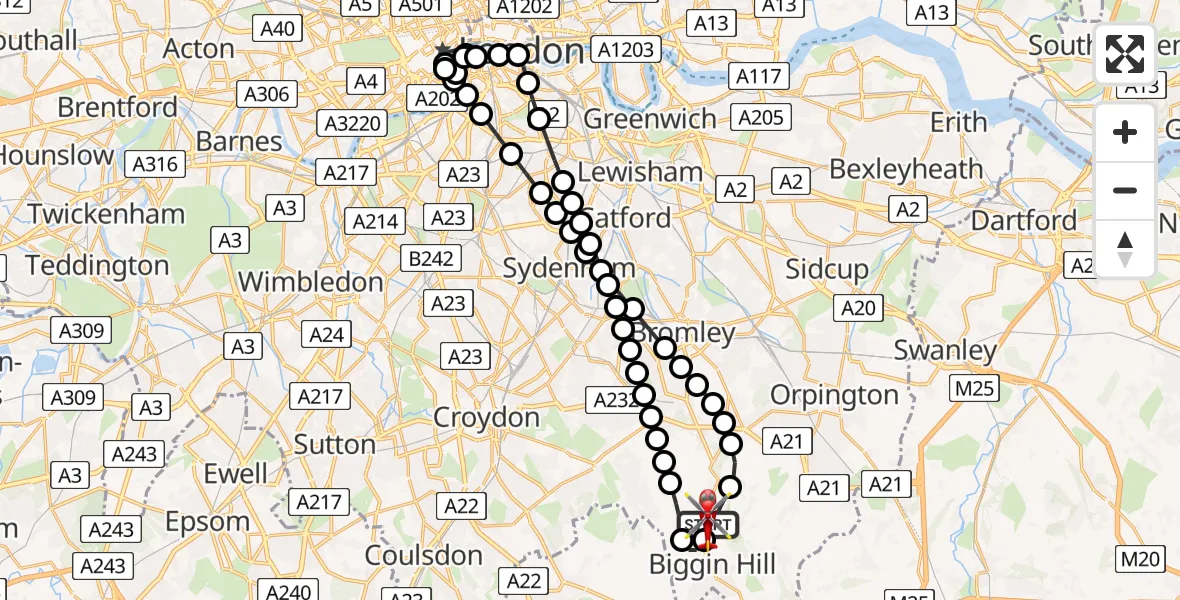 Flight route Air Ambulance Helicopter London Biggin Hill Airport - London Biggin Hill Airport, 29 April 2026, 13:20