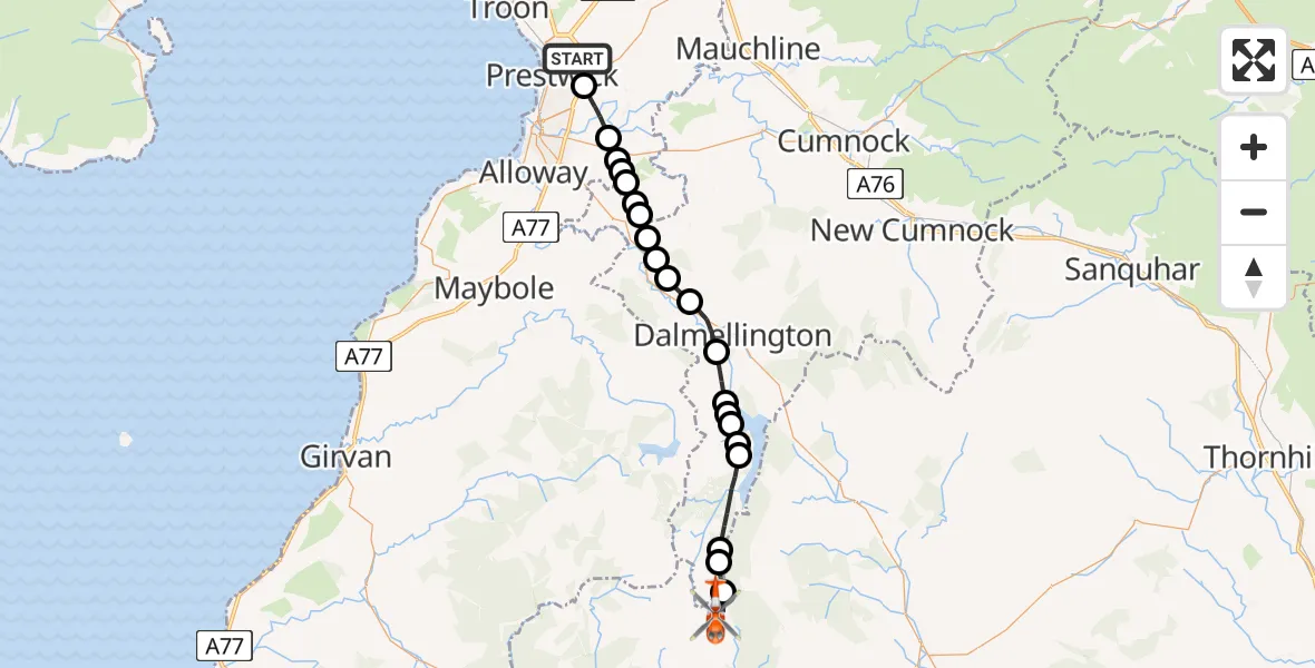 Flight route Coastguard Helicopter Glasgow Prestwick Airport - Dumfries and Galloway, 29 April 2026, 13:21