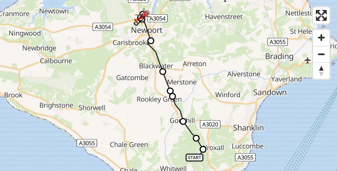 Flight route Air Ambulance Helicopter Ventnor - St Marys Hospital Isle Of Wight, 29 April 2026, 13:38