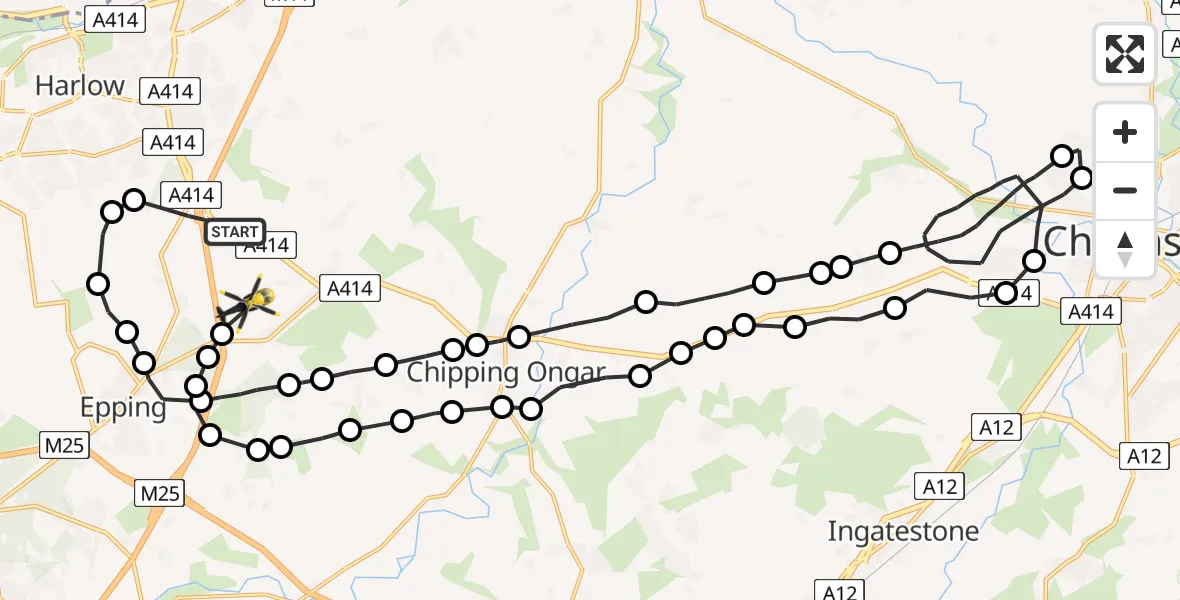 Flight route Police Helicopter North Weald Bassett - North Weald Airfield, 29 April 2026, 13:50