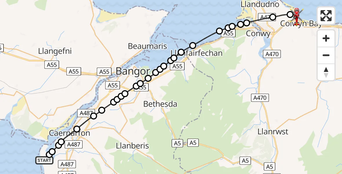 Flight route Air Ambulance Helicopter Caernarfon Airport - Colwyn Bay, 29 April 2026, 14:07