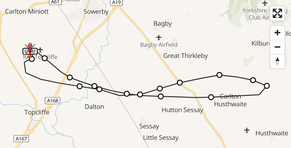 Flight route Air Ambulance Helicopter RAF Topcliffe - RAF Topcliffe, 29 April 2026, 14:14