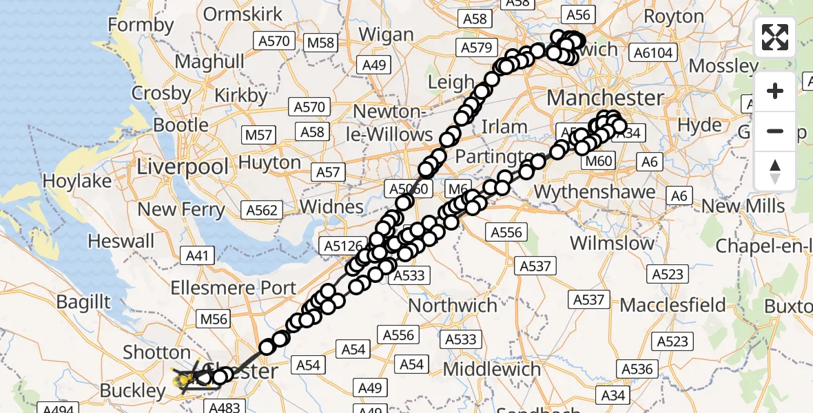 Flight route Police Helicopter Hawarden Airport - Hawarden Airport, 29 April 2026, 14:17