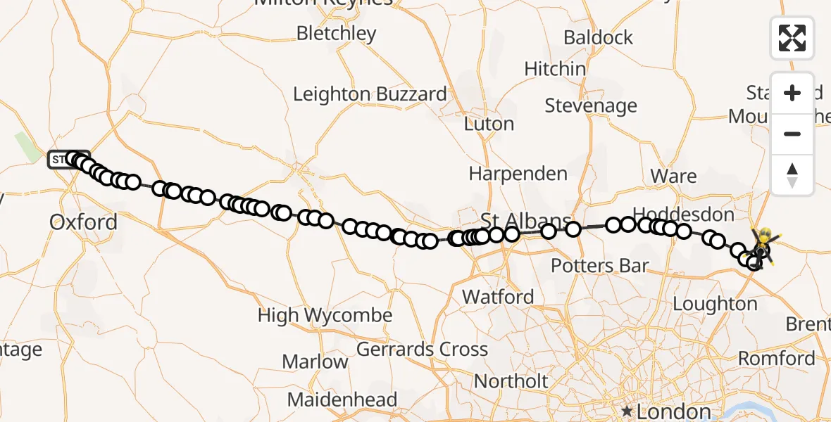 Flight route Police Helicopter Kidlington - North Weald Airfield, 29 April 2026, 14:18