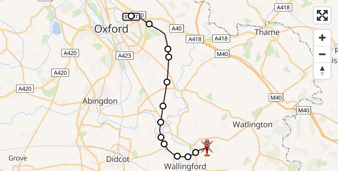 Flight route Air Ambulance Helicopter John Radcliffe Hospital - RAF Benson, 29 April 2026, 14:21