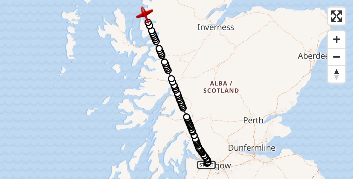 Flight route Air Ambulance Aircraft Glasgow Airport - Inner Seas, 29 April 2026, 14:39