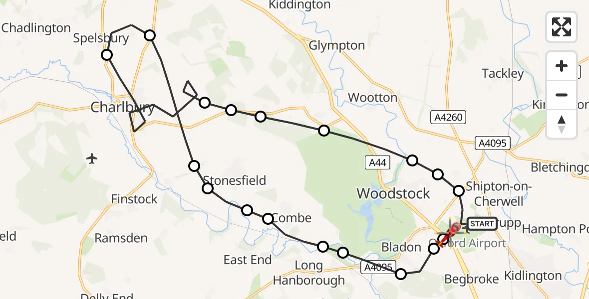 Flight route Air Ambulance Helicopter London Oxford Airport - London Oxford Airport, 29 April 2026, 14:49
