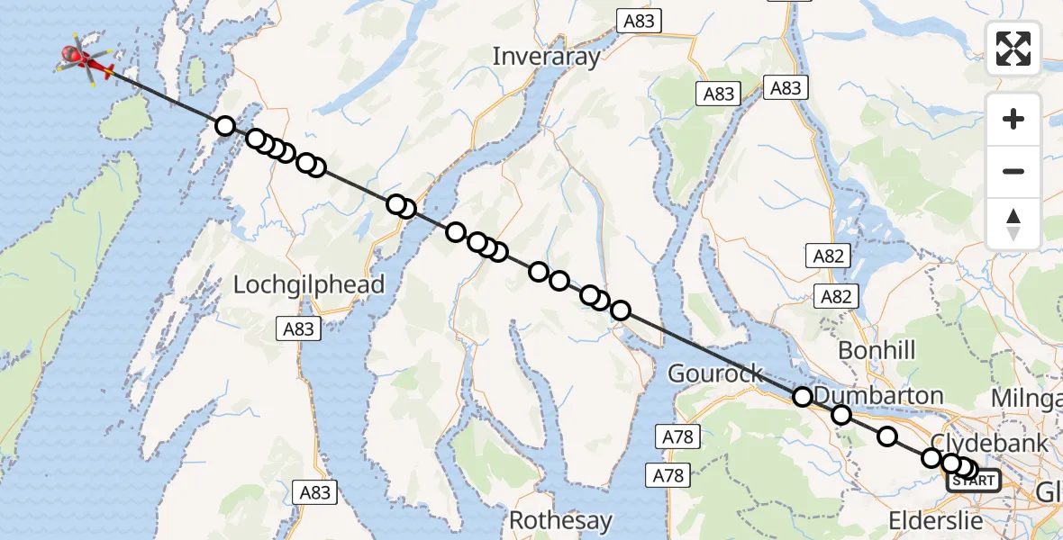 Flight route Air Ambulance Helicopter Glasgow Airport - Inner Seas, 29 April 2026, 14:57