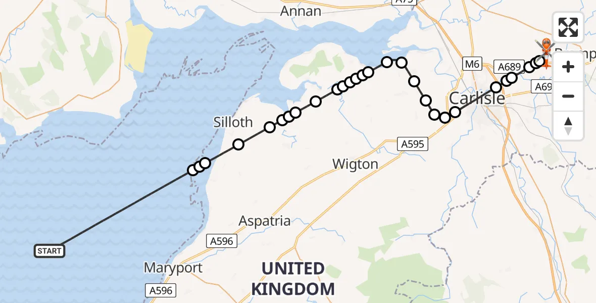 Flight route Coastguard Helicopter Irish Sea - Carlisle Lake District Airport, 29 April 2026, 15:08