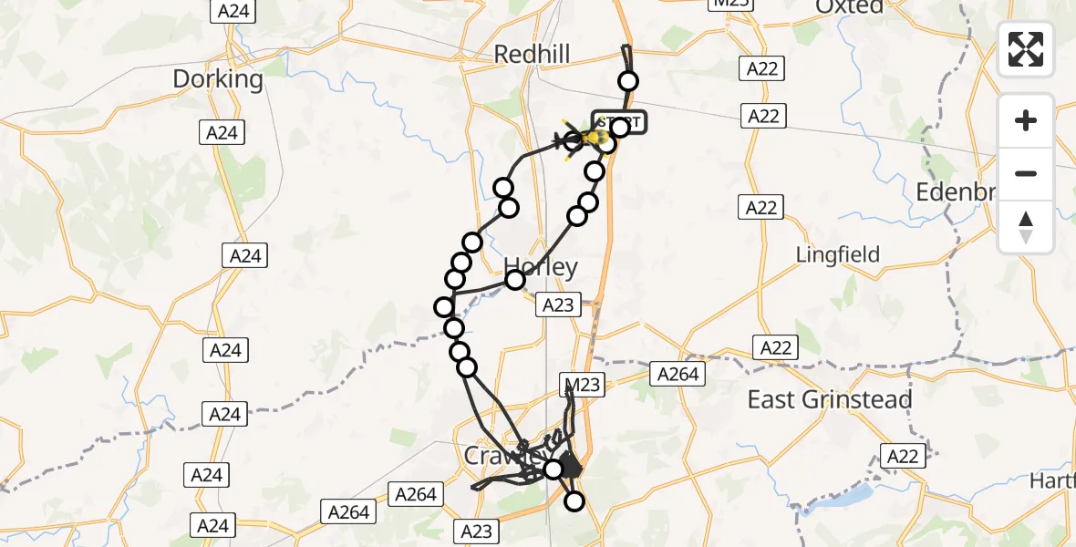 Flight route Police Helicopter South Nutfield - Redhill Aerodrome, 29 April 2026, 15:13