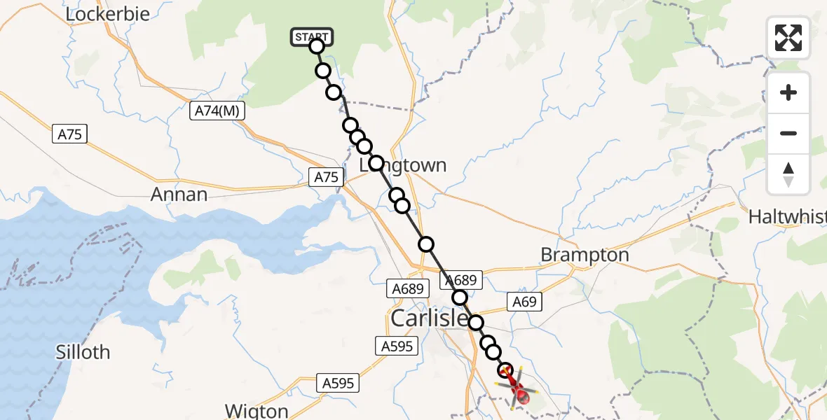 Flight route Air Ambulance Helicopter Dumfries and Galloway - Cotehill, 29 April 2026, 15:15