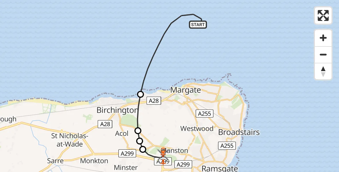 Flight route Coastguard Helicopter North Sea - Manston Airport, 29 April 2026, 15:38