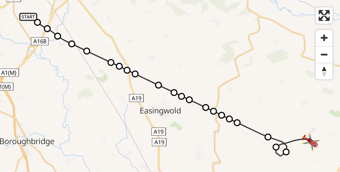 Flight route Air Ambulance Helicopter RAF Topcliffe - Sheriff Hutton, 29 April 2026, 15:52