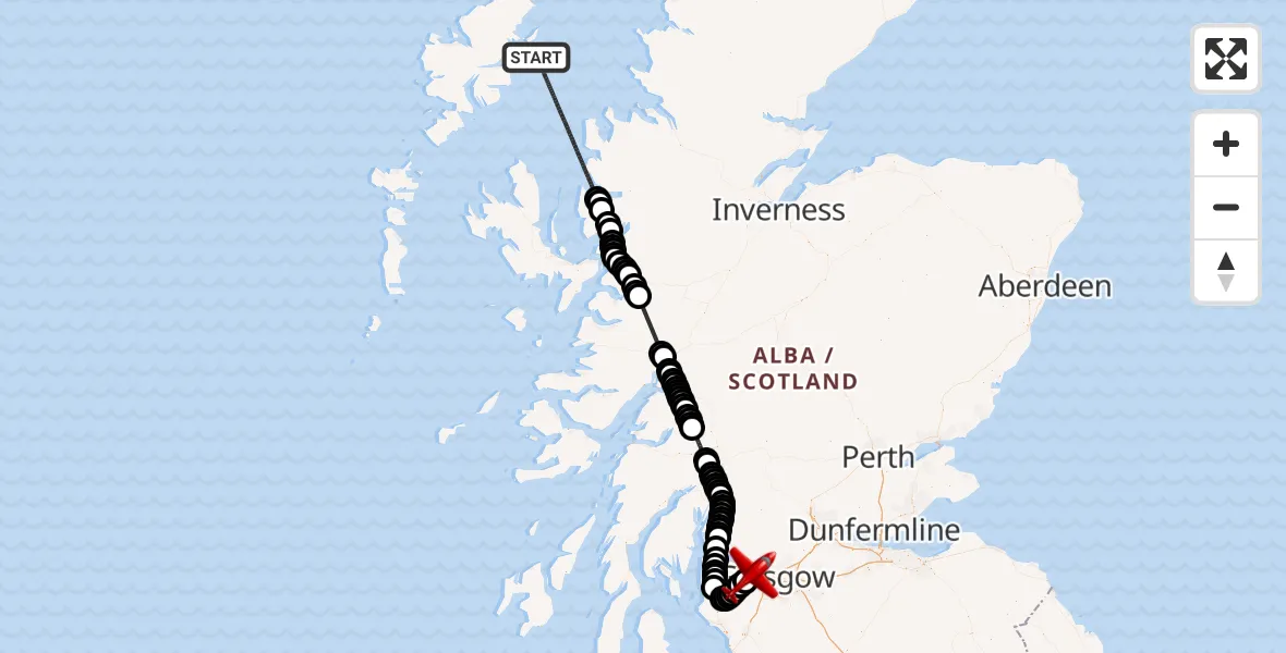 Flight route Air Ambulance Aircraft Inner Seas - Glasgow Airport, 29 April 2026, 16:02