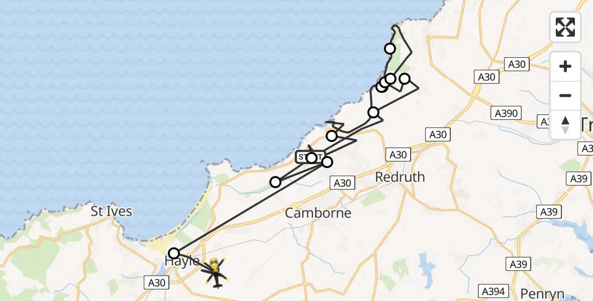 Flight route Police Helicopter Illogan - Hayle, 29 April 2026, 16:14