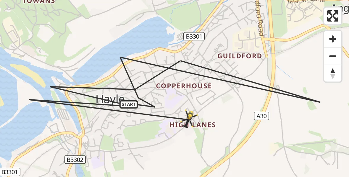 Flight route Police Helicopter Hayle - Hayle, 29 April 2026, 16:41