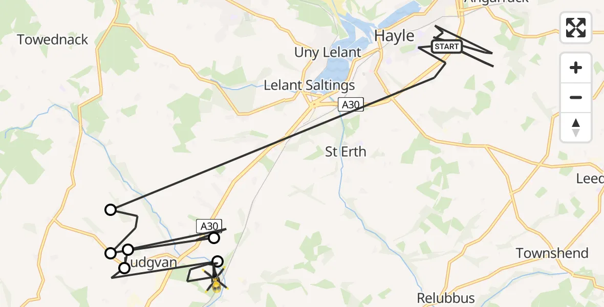Flight route Police Helicopter Hayle - Crowlas, 29 April 2026, 16:45