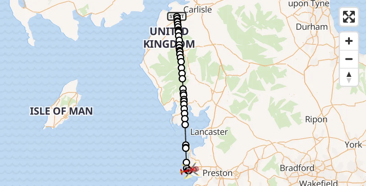 Flight route Air Ambulance Helicopter Lessonhall - Blackpool Airport, 29 April 2026, 16:54