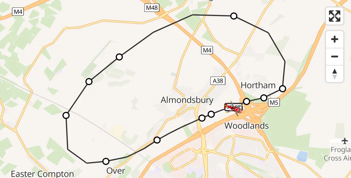Flight route Air Ambulance Helicopter Almondsbury Helicopter Base - Almondsbury Helicopter Base, 29 April 2026, 17:02