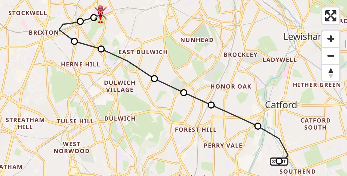 Flight route Air Ambulance Helicopter Southend - Kings College London Hospital, 29 April 2026, 17:10