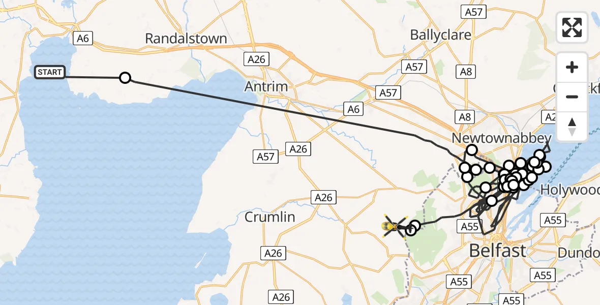 Flight route Police Helicopter Lough Neagh - Lisburn and Castlereagh District, 29 April 2026, 17:14