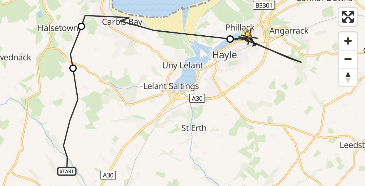 Flight route Police Helicopter Ludgvan - Hayle, 29 April 2026, 17:18