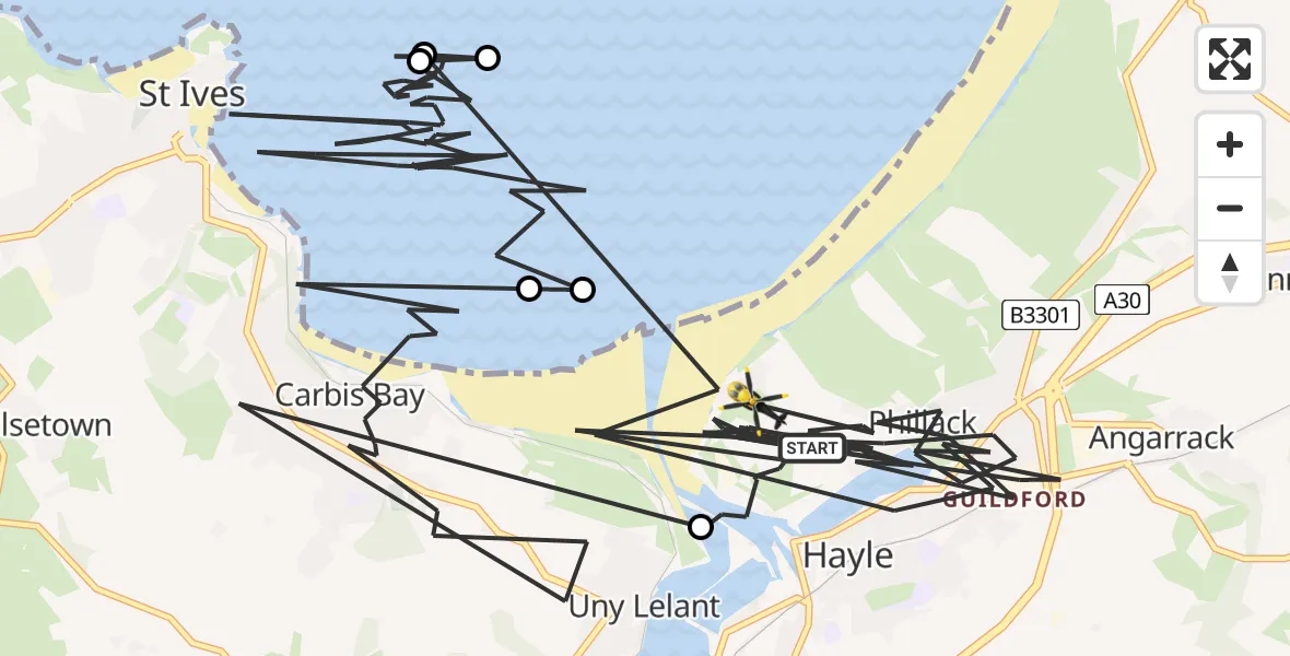 Flight route Police Helicopter Hayle - Hayle, 29 April 2026, 17:27