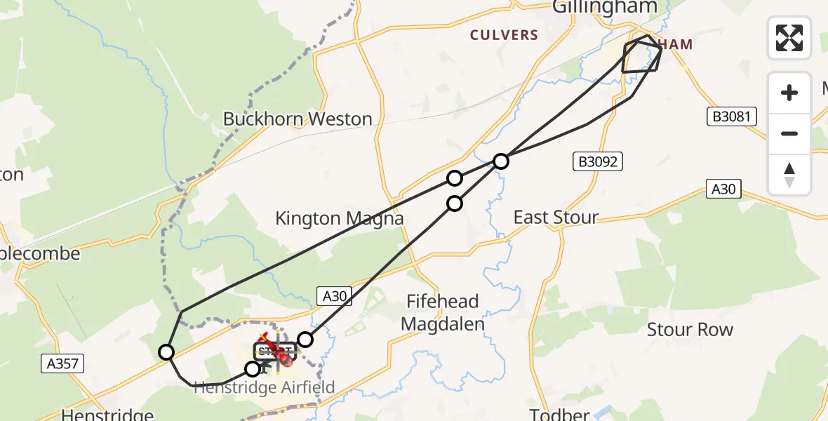 Flight route Air Ambulance Helicopter Henstridge Airfield - Henstridge Airfield, 29 April 2026, 17:37
