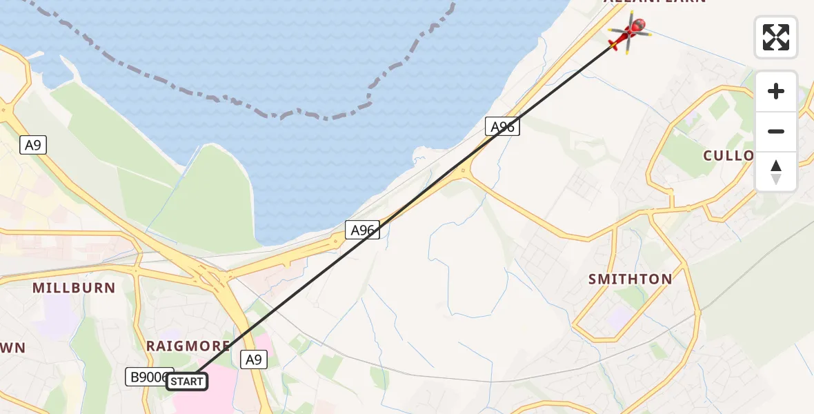 Flight path map showing Air Ambulance Helicopter route from Inverness to Inverness