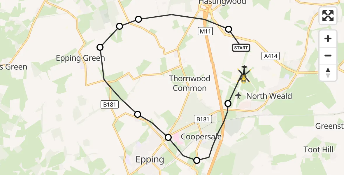 Flight route Police Helicopter North Weald Airfield - North Weald Airfield, 29 April 2026, 18:22
