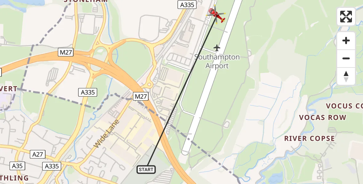 Flight route Air Ambulance Helicopter Southampton Airport - Southampton Airport, 29 April 2026, 18:27